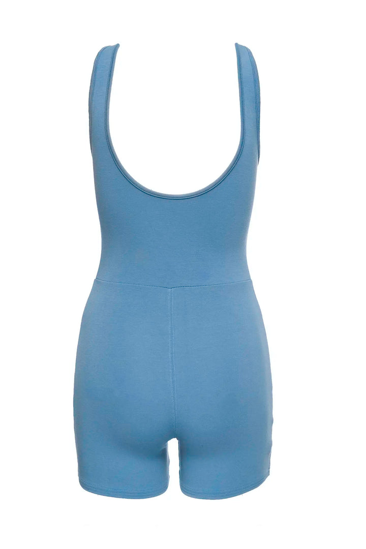 Blue open back romper