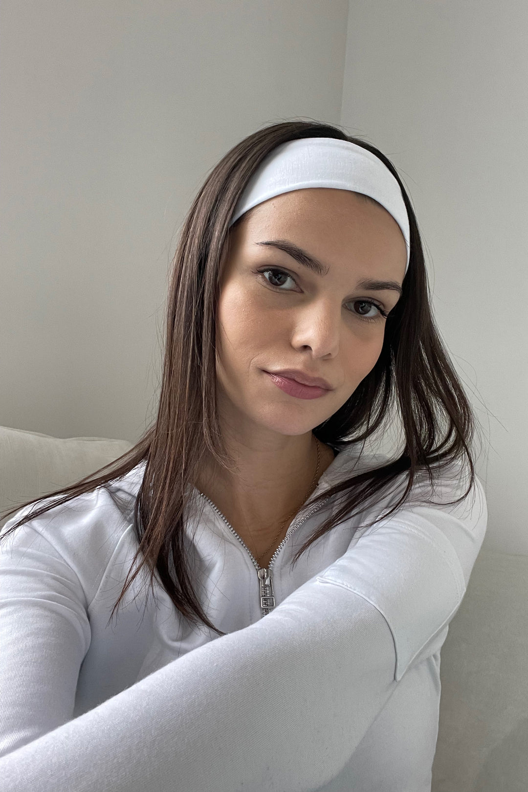 Womens white headband and zip hoodie