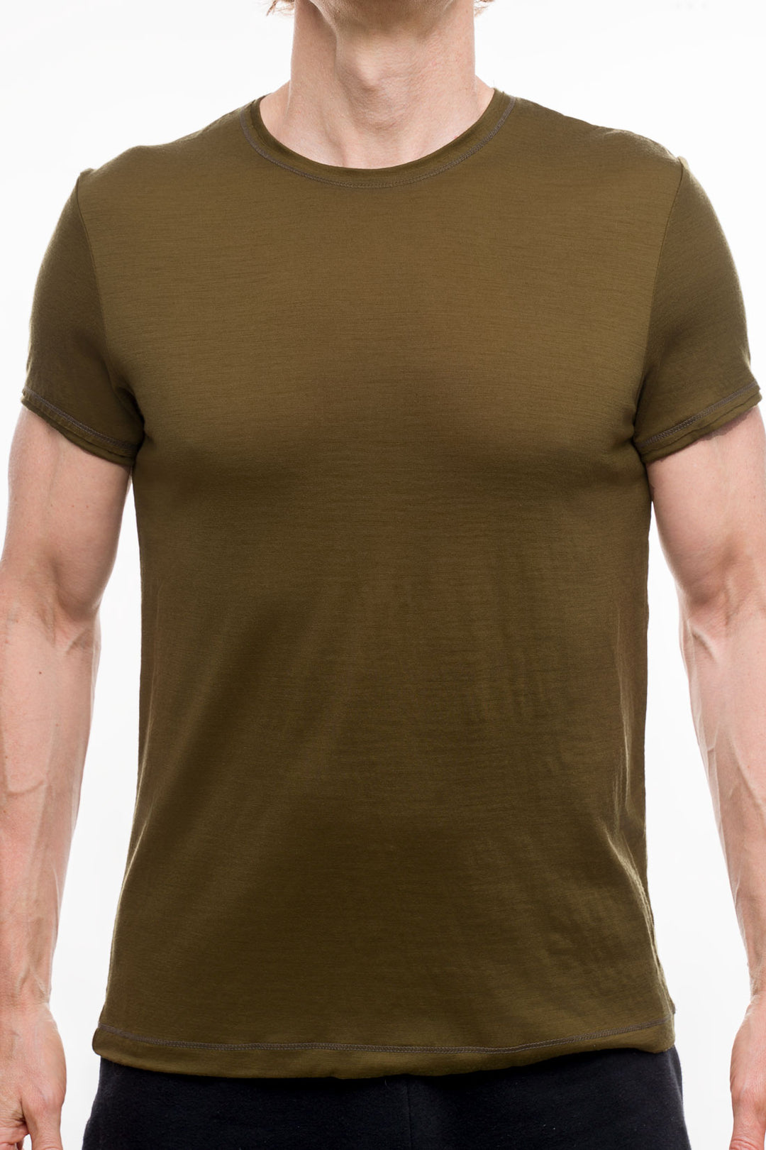 Olive green men's merino wool T shirt