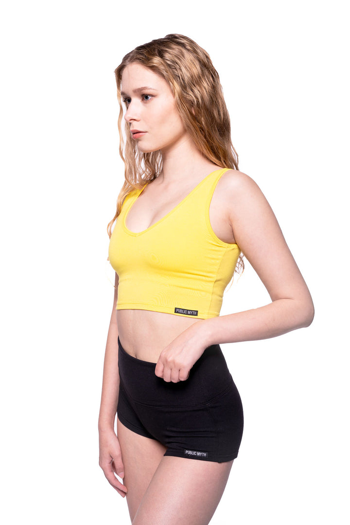 Bamboo V Crop yellow Sports Bra