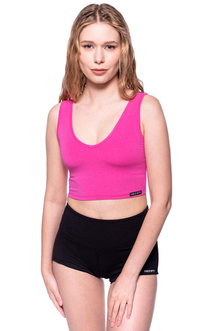 V Crop Sports Bra hot pink