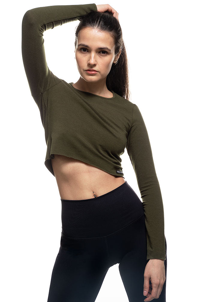 Long sleeve crop top army green