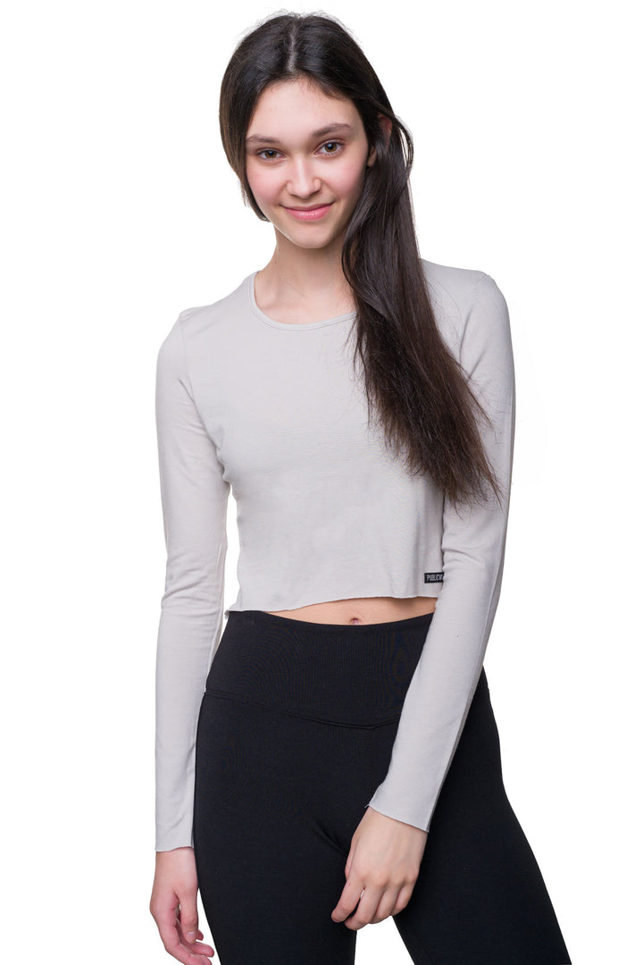 Long sleeve crop top cream