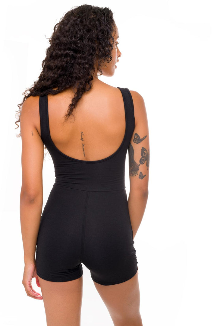Black open back romper