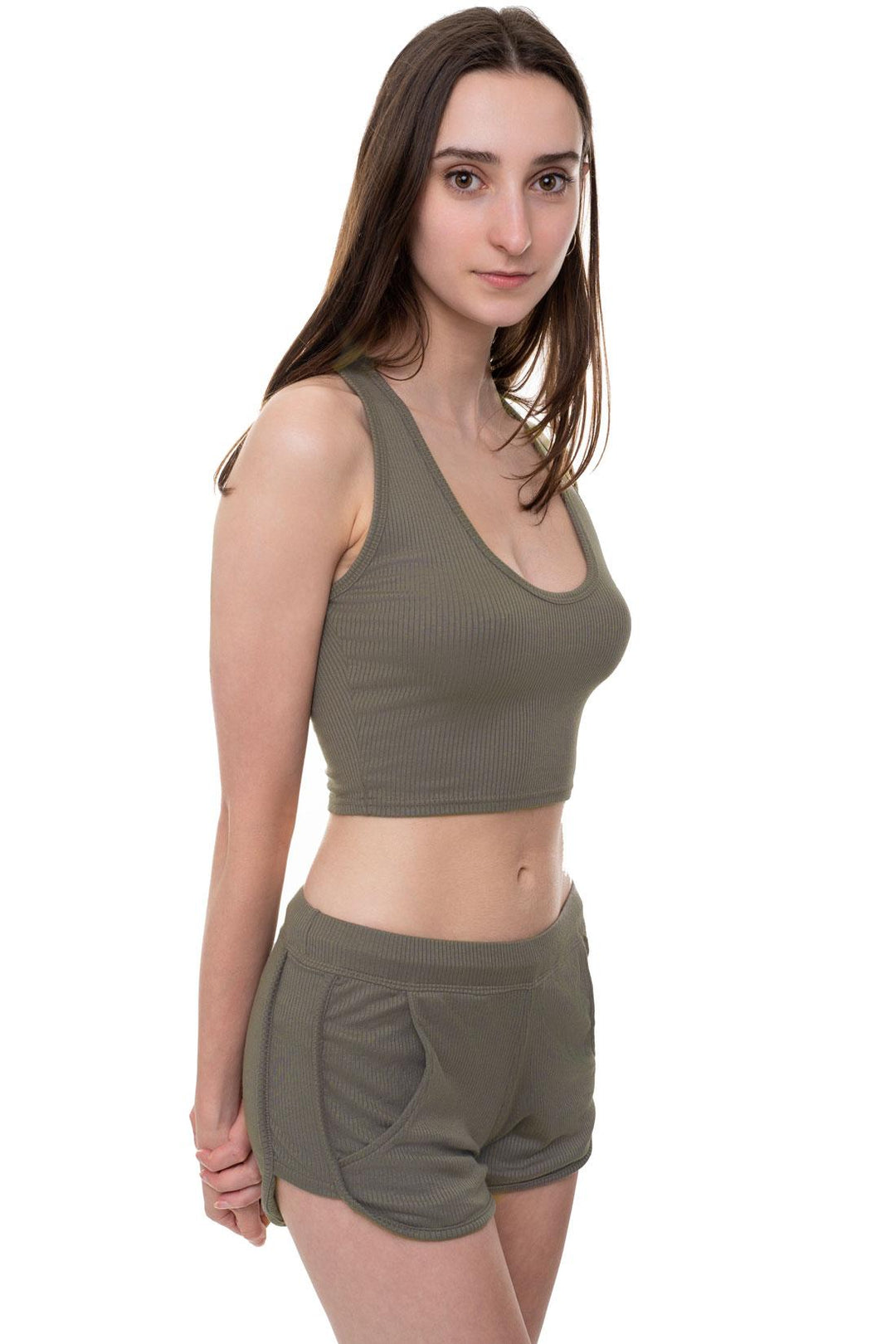 Olive green cropped rib tank top