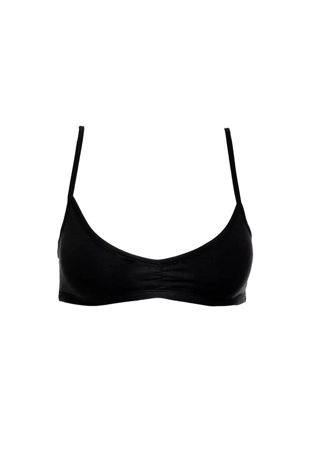 Black bralette made in Canada with ruched detailing