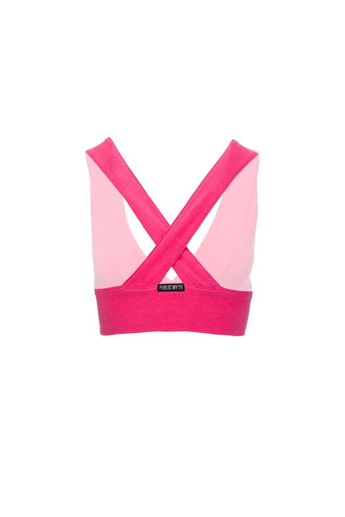 Cross back sports bra hot pink