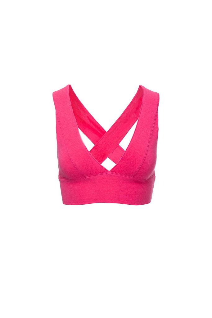 hot pink V neck sport bra