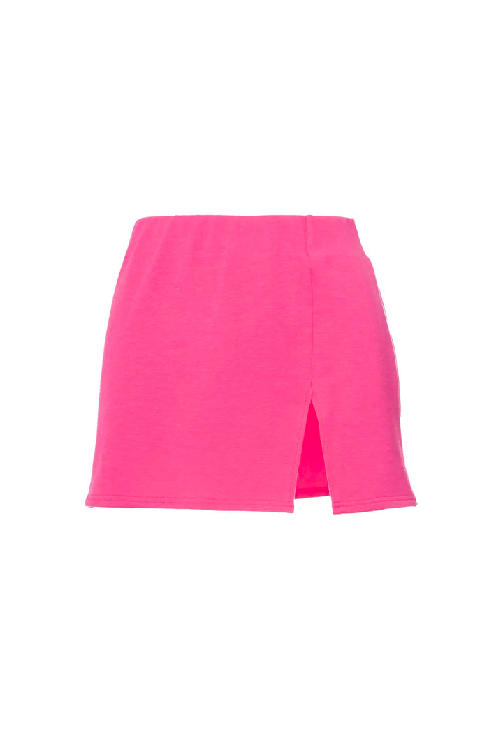 Front Slit Fuchsia Mini Skirt