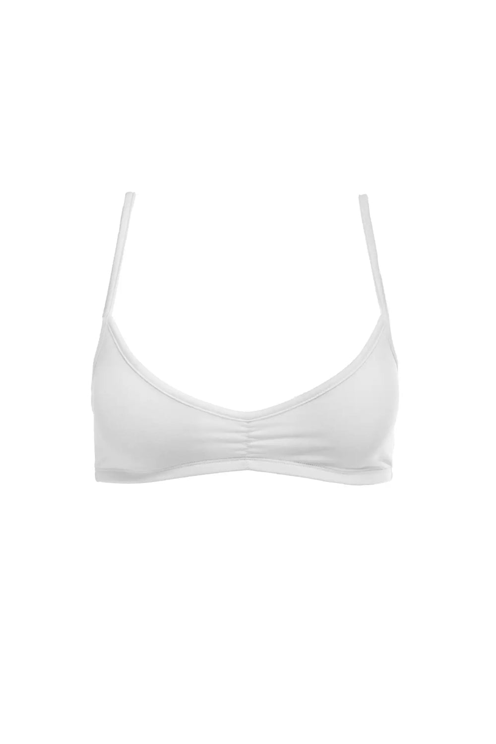 White bralette made in Canada with ruched detailing