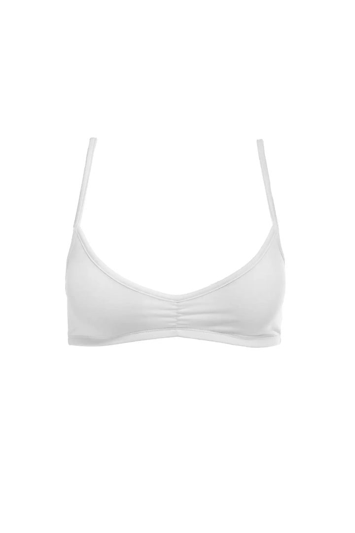 White bralette made in Canada with ruched detailing