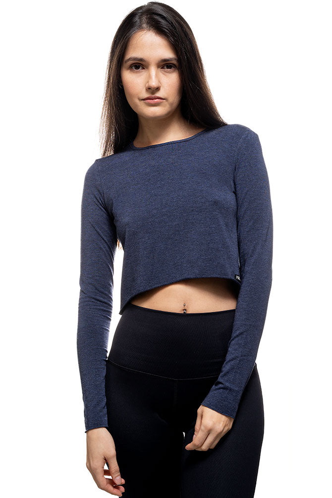 Navy blue long outlet sleeve crop top