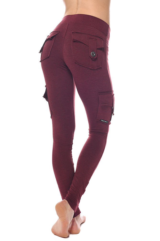 Dark red burgundy leggings with pockets made in Canada
