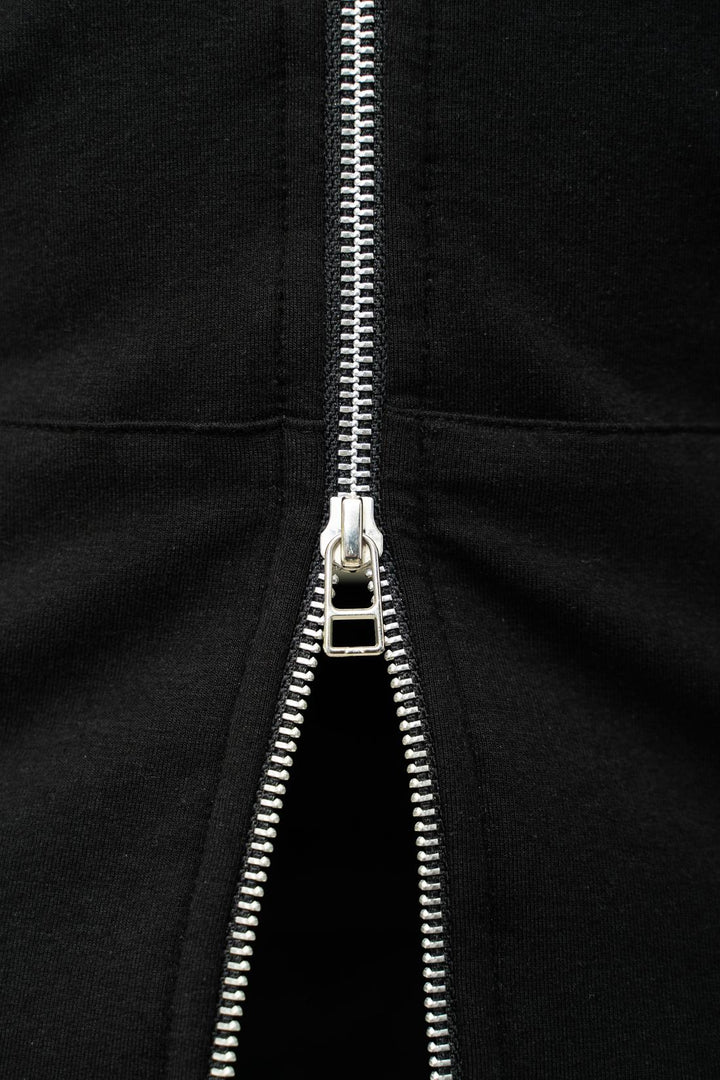 Black hoodie with silver metal zipper
