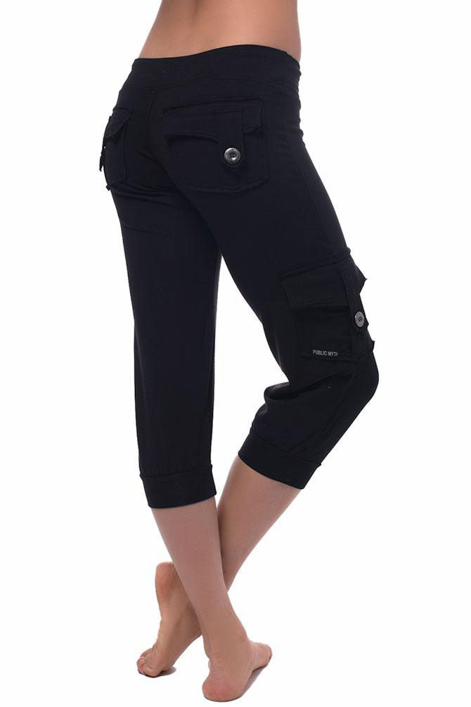 Khombu Women's Black Capri Pants Large Comfort Stretch Waist Zip Security  Pocket